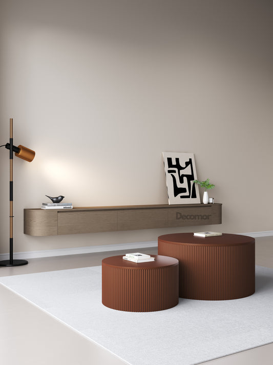 Chic Curve Ronde TV Meubel 240cm - Zwevend – Walnoot eiken