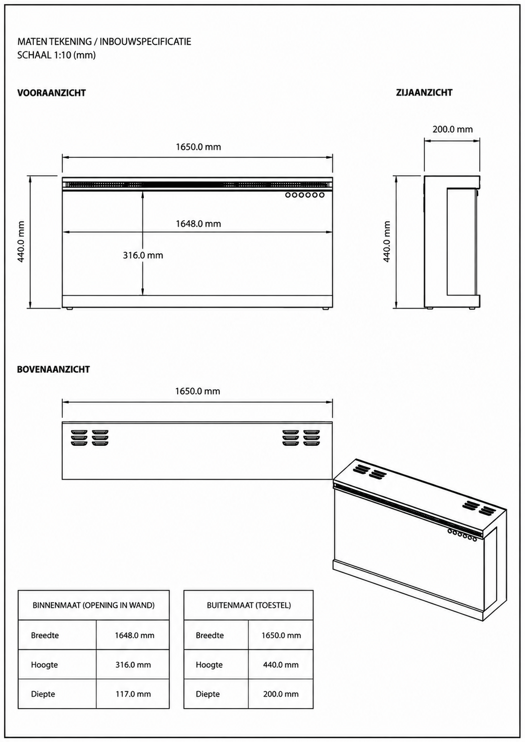 Elegance 3D sfeerhaard – 165cm