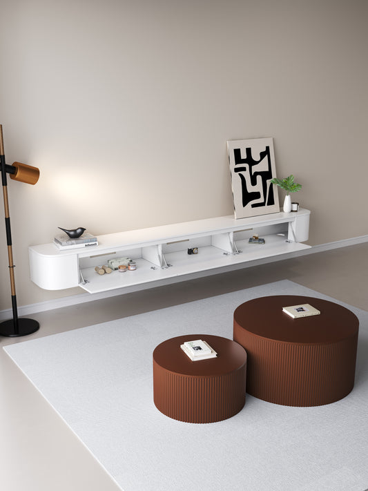 Chic Curve Ronde TV Meubel 280cm - Zwevend – Wit mat