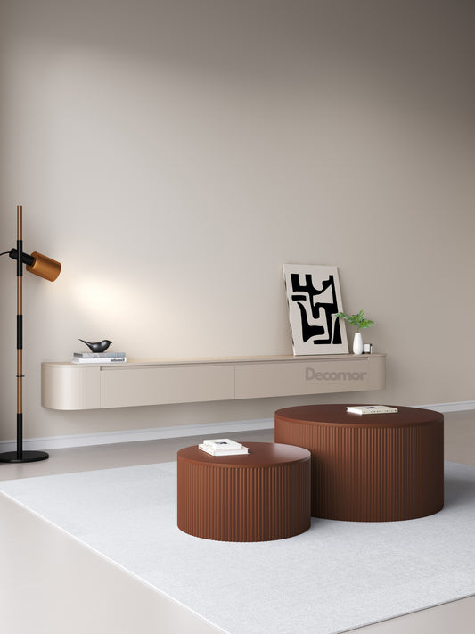 Chic Curve Ronde TV Meubel 180cm - Zwevend – Japandi Beige