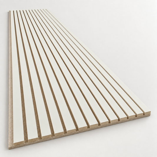 Akoestische wandpanelen - 280 x 60 x 2.2 cm - Beige mat op Beige vilt - Lattenwand - Akupanel