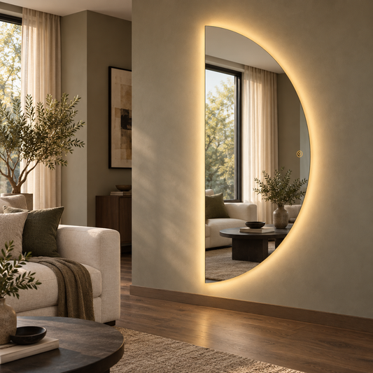 Halve Maan Spiegel Lys - Eendelig - LED Verlichting - 180 x 100cm - Ronding Links + Rechts