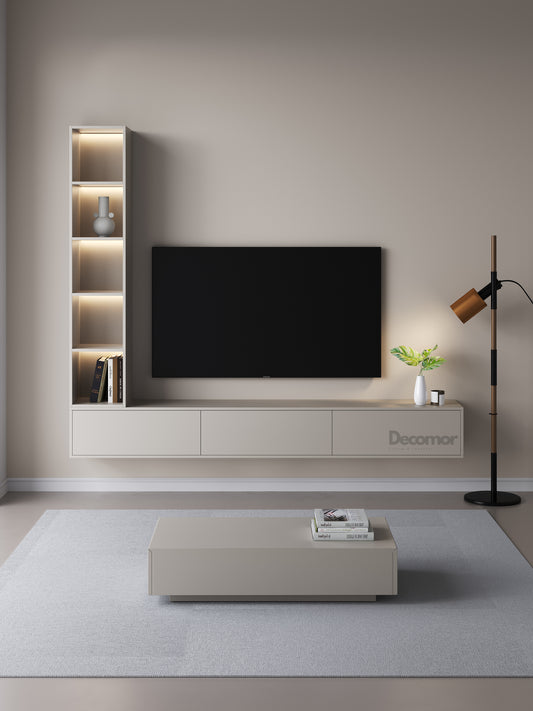 Chic Elegante Vakkenkast met LED Verlichting - 200x40x40cm - Japandi Beige