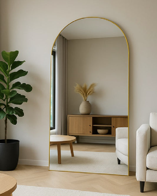 Boogspiegel Lys – Luxe spiegel ovaal - 180x100cm - Staand & hangsysteem - Goud/Brons