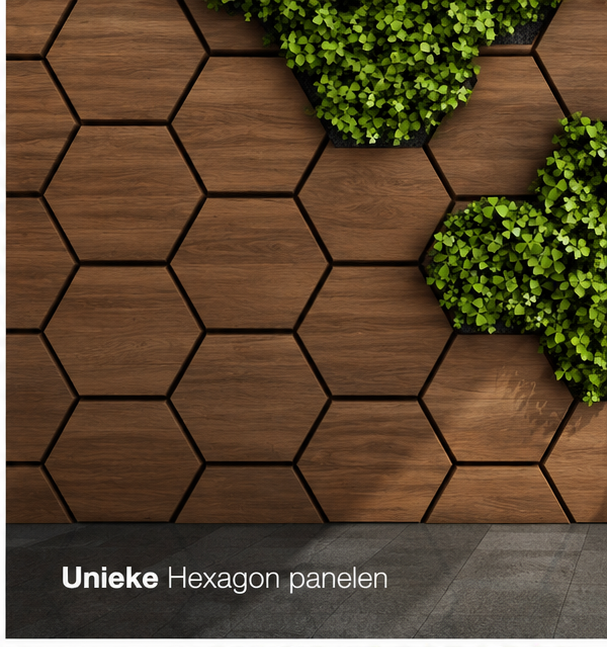 Hexagon - Akoestische wandpaneel - Walnoot Eiken 80 x 65 x 2cm