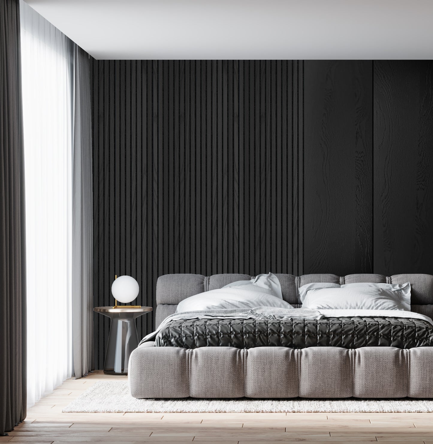 Decor paneel - 280 x 60 cm - Akoestische wandpanelen - Zwart eiken