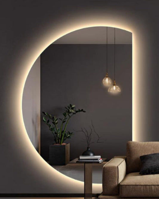 Halve Maan Spiegel - eendelig - LED-Verlichting - 180 x 100cm