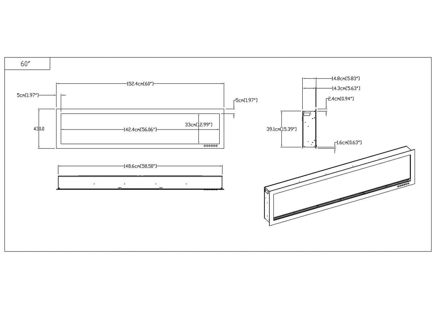 Evoke 152cm - slimline sfeerhaard - Zwart
