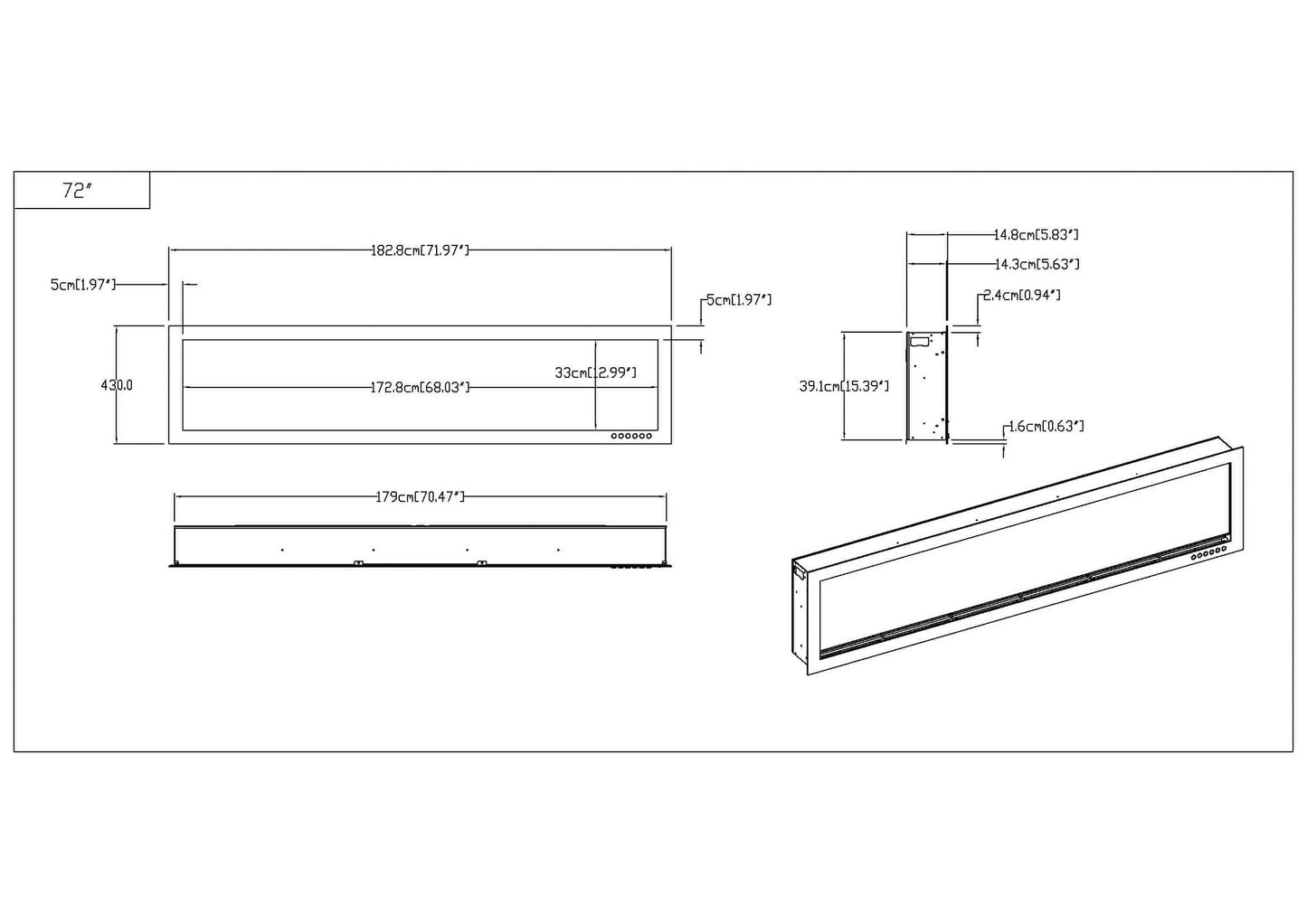 Evoke 183cm - slimline sfeerhaard - Zwart