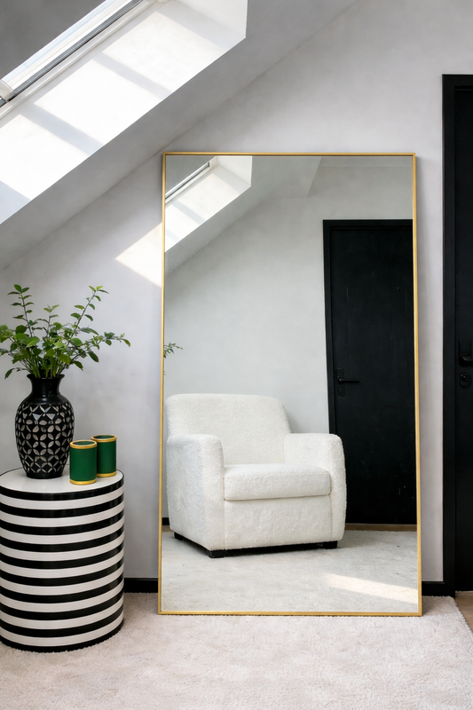 Luxe Rechthoek Spiegel - 180x100cm - Staand & hangsysteem - Goud