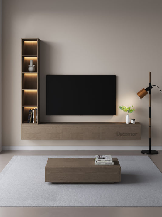 Chic Elegante Vakkenkast met LED Verlichting - 200x40x40cm - Walnoot eiken