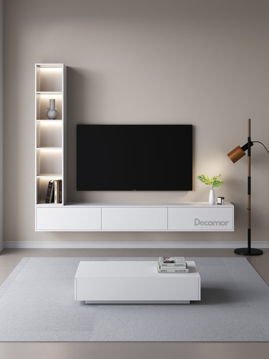 Chic Elegante Vakkenkast met LED Verlichting - 200x40x40cm - Pure White (wit mat)