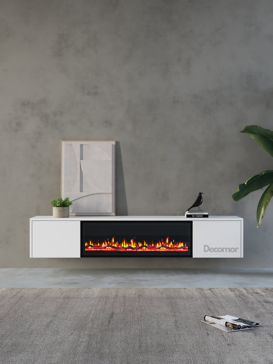 Chic TV Meubel met elektrische Sfeerhaard – 180cm – Pure White – Wit mat