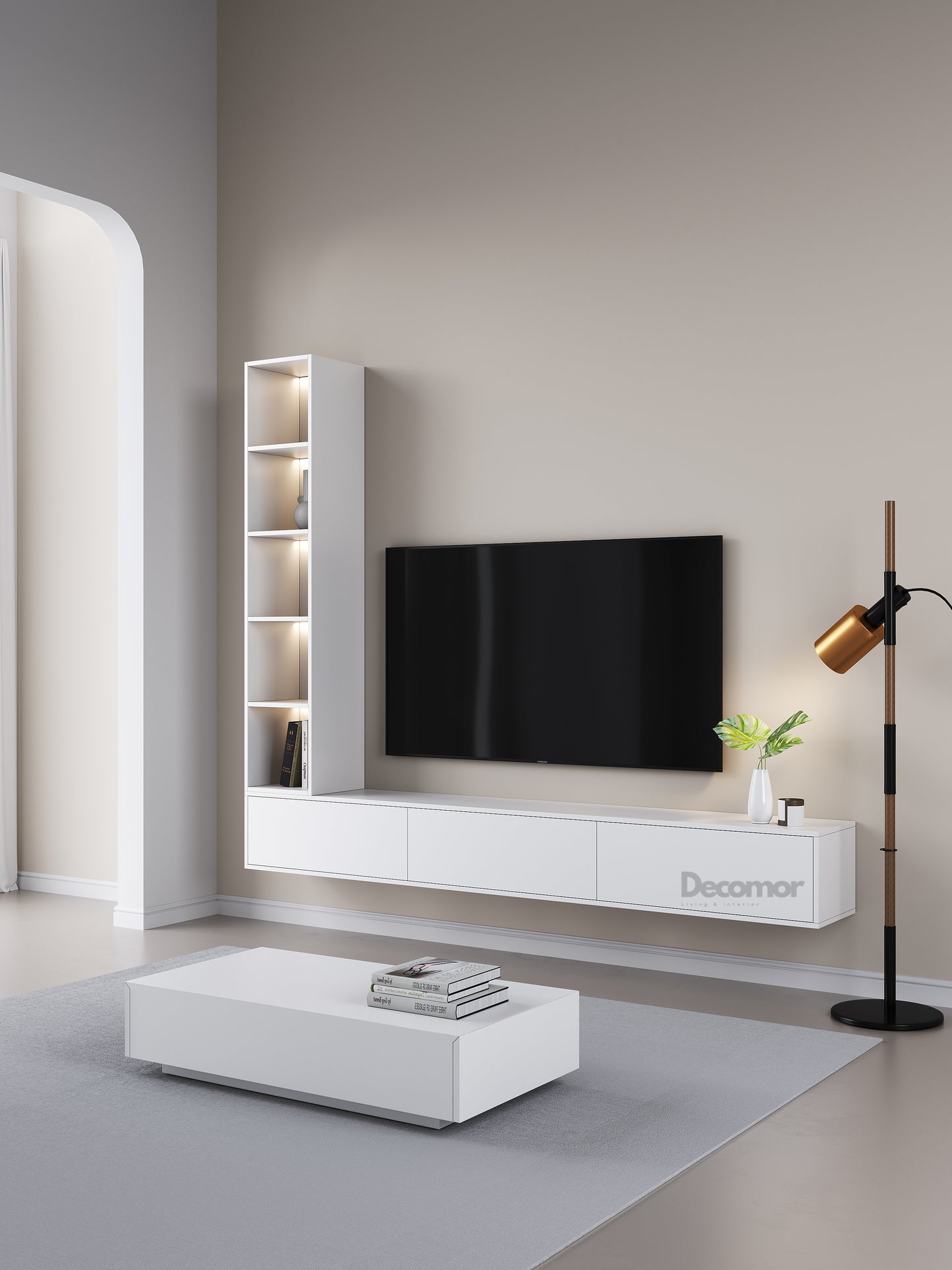 Chic Elegante Vakkenkast met LED Verlichting - 200x40x40cm - Pure White (wit mat)