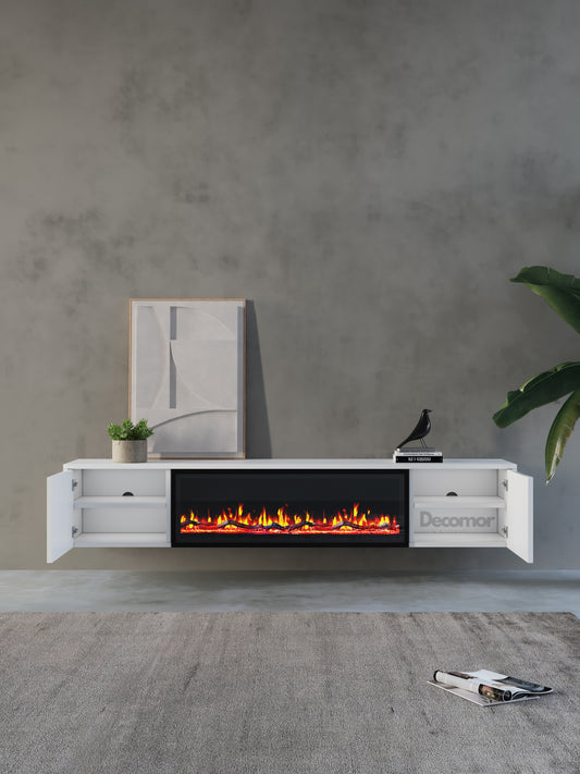 Chic TV Meubel met elektrische Sfeerhaard – 180cm – Pure White – Wit mat