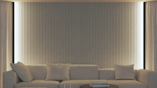 Akoestische wandpanelen - 280 x 60 x 2.2 cm - Wit Eiken met wit vilt - Lattenwand - Akupanel - 3 zijdig houtfineer
