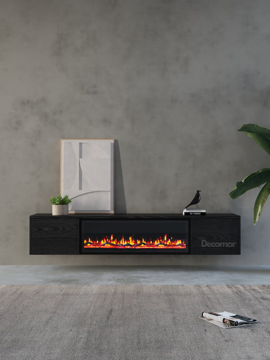 Chic TV Meubel met elektrische Sfeerhaard – 180cm – Zwart Eiken – Black Ash