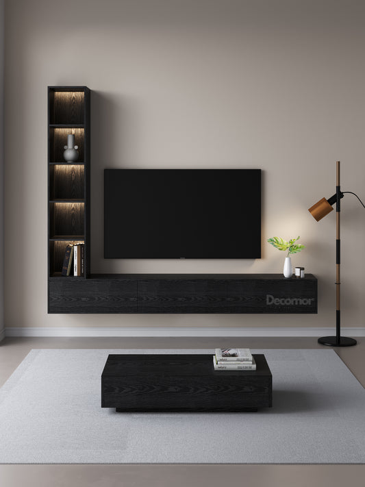 Chic Elegante Vakkenkast met LED Verlichting - 200x40x40cm - Zwart Eiken