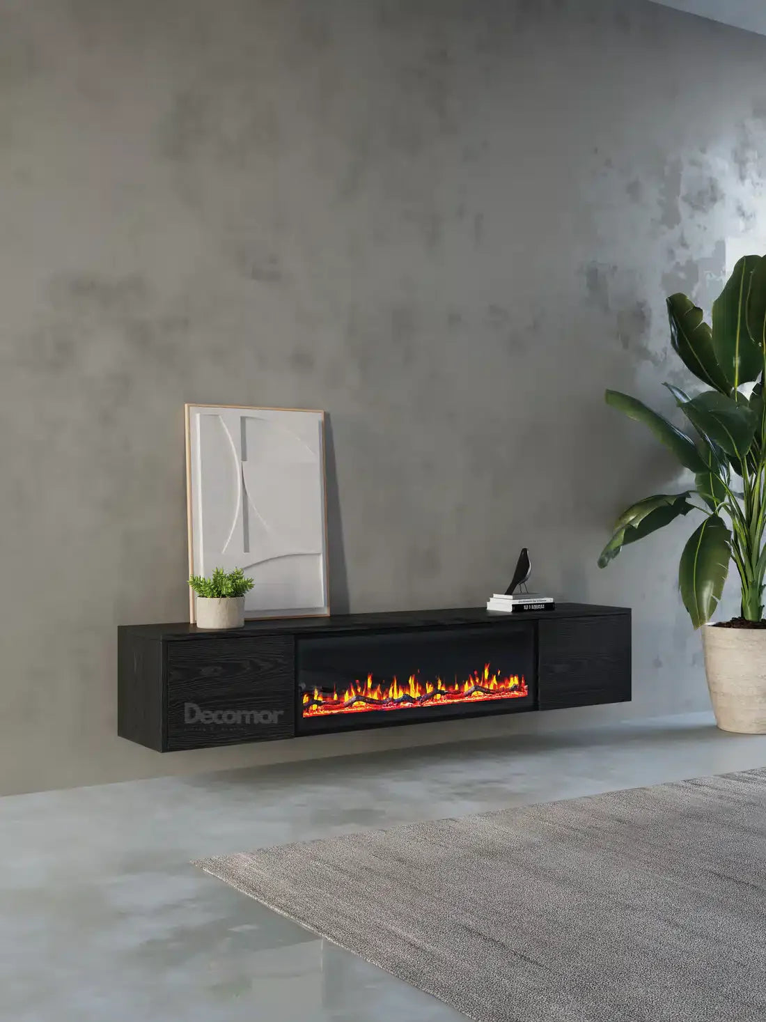 TV meubel met haard 180cm - zwart eiken
