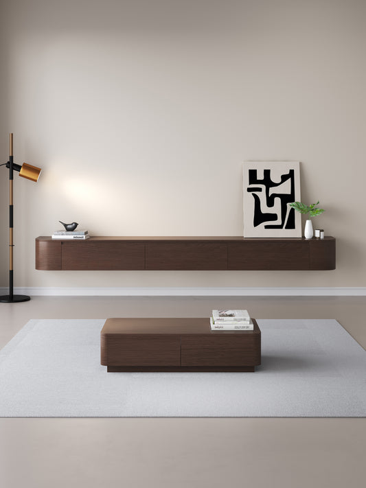 Chic Curve Ronde TV Meubel 180cm - Zwevend – Walnoot eiken