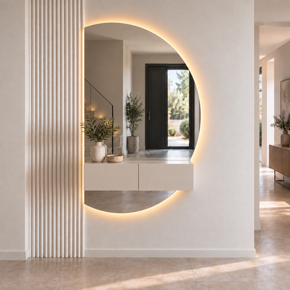 Halve Maan Spiegel Lys – LED Verlichting - tweedelig - 140 x 80cm - Ronding Rechts