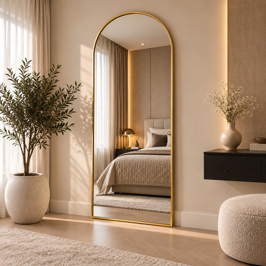 Boogspiegel Lys - 180x70cm - Staand & hangsysteem - Goud