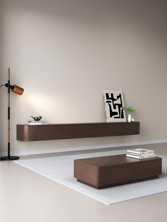 Chic Curve Ronde TV Meubel 180cm - Zwevend – Walnoot eiken