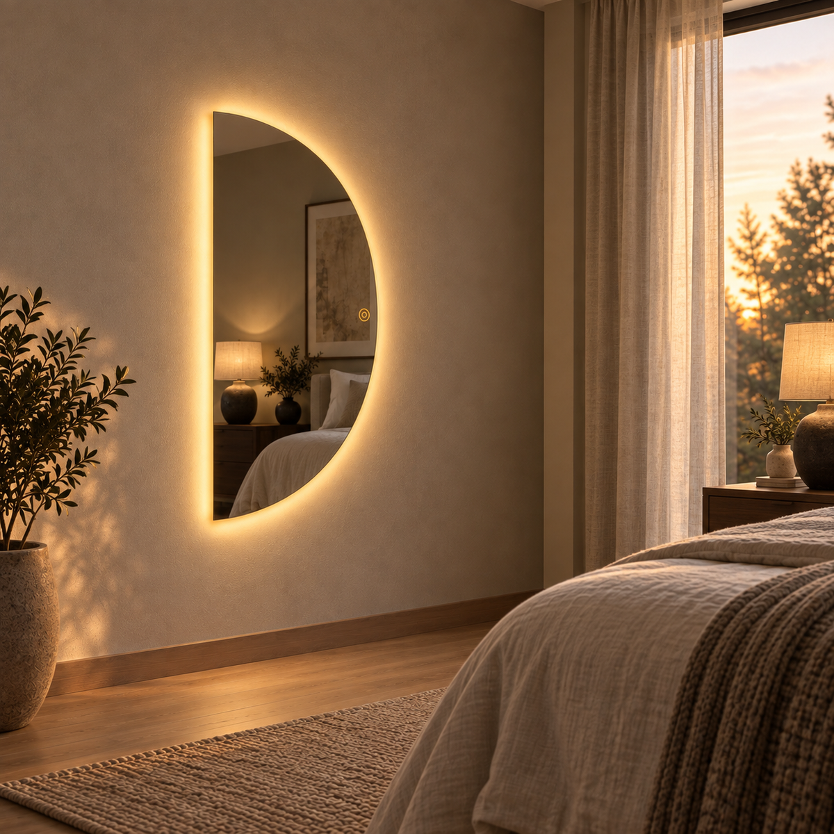 Halve Maan Spiegel Lys - Eendelig - LED Verlichting - 140 x 80cm - Ronding Links + Rechts