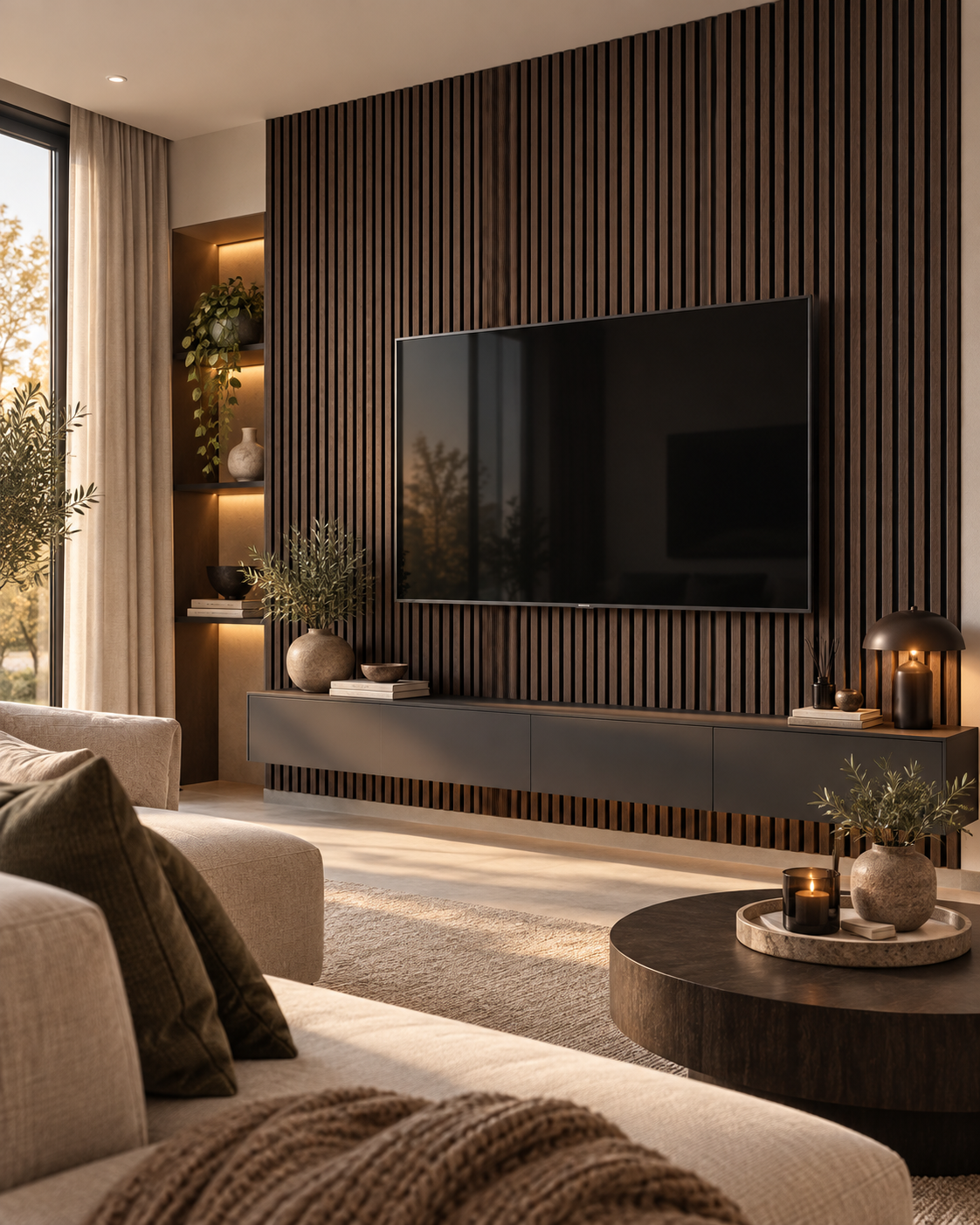 Akoestische wandpanelen - 280 x 60 x 2.2 cm - Gerookt Eiken - Lattenwand - Akupanel - 3 zijdig houtfineer