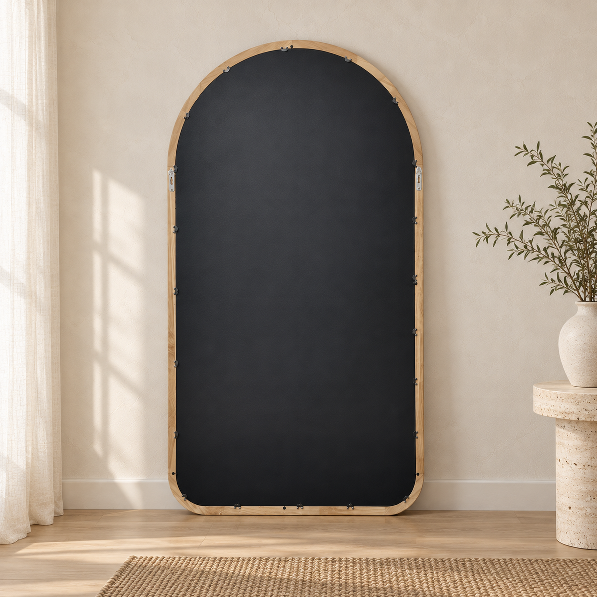 Boogspiegel hout - 180x100cm - Staand & hangsysteem - Naturel eiken