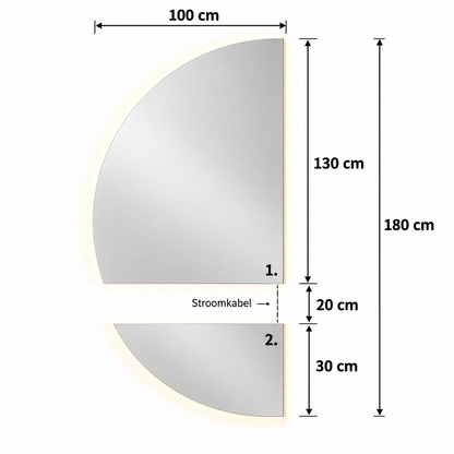 Halve Maan Spiegel Lys – LED Verlichting - tweedelig - 180 x 100cm - Ronding Links