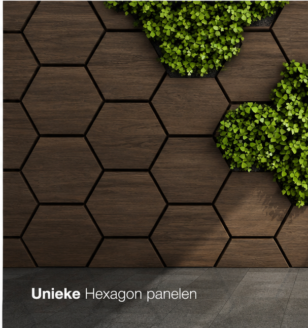 Hexagon - Akoestische wandpaneel - Gerookt Eiken 80 x 65 x 2cm