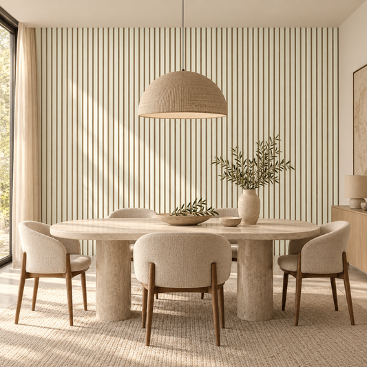 Akoestische wandpanelen - 280 x 60 x 2.2 cm - Beige mat op Beige vilt - Lattenwand - Akupanel