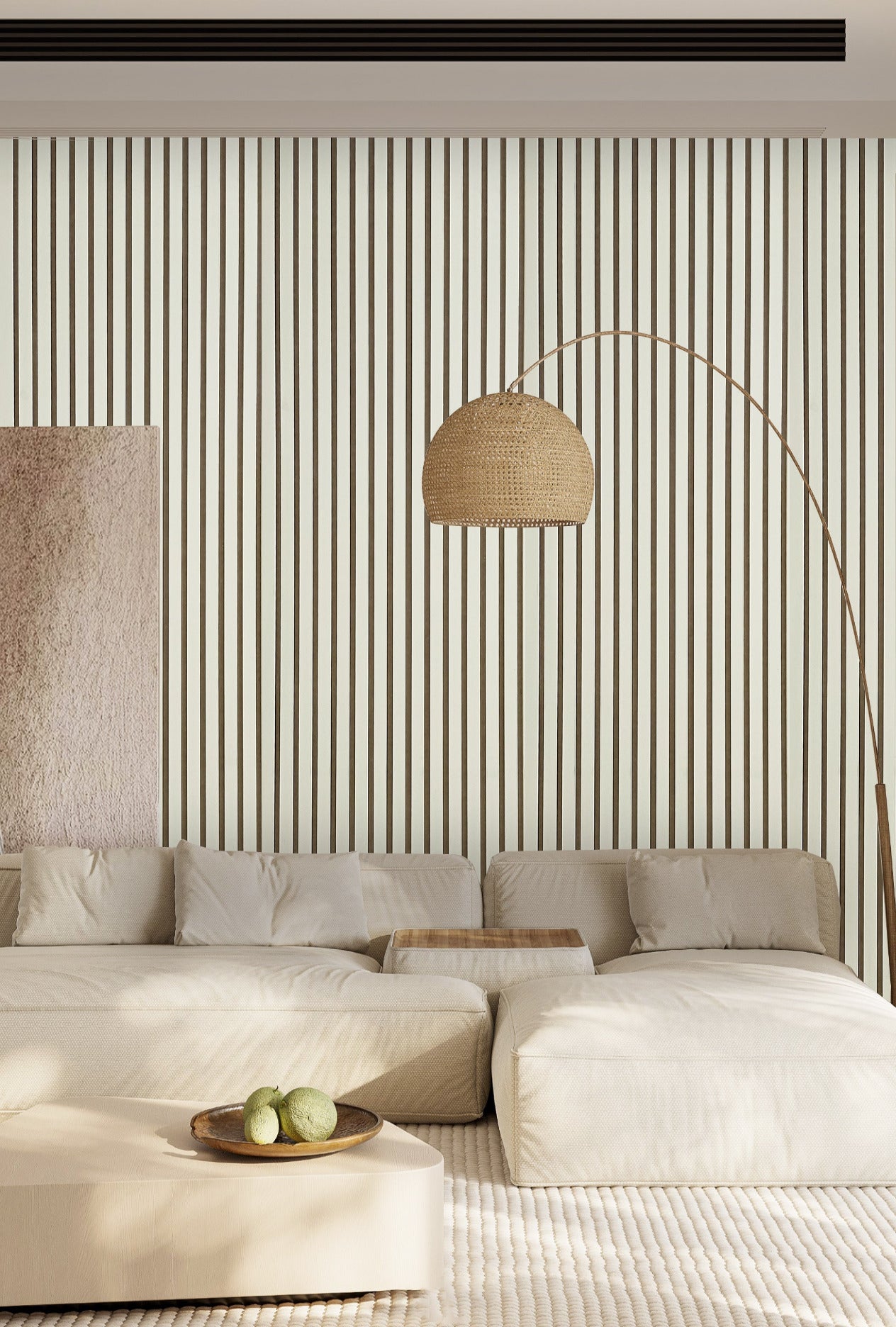 Nieuw! Akoestische wandpanelen - 280 x 60 x 2.2 cm - Beige mat op Beige vilt - Lattenwand - Akupanel - 3 zijdig