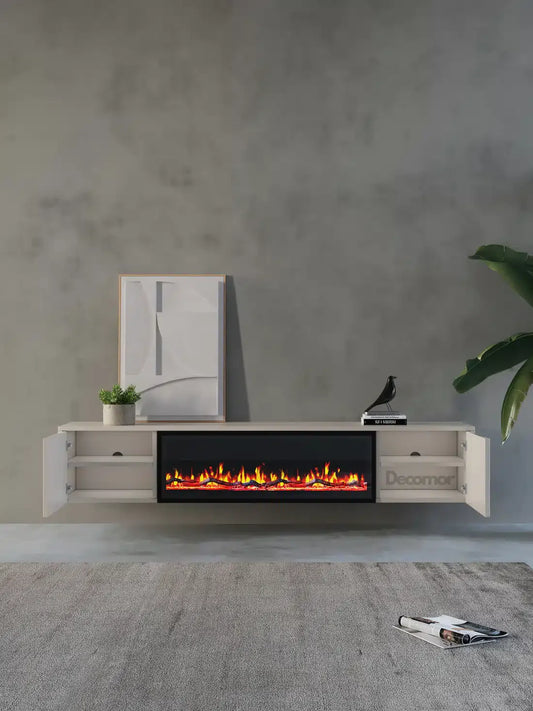 TV meubel met haard 240cm - Japandi Beige