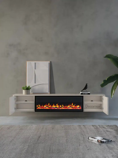 TV meubel met haard 180cm - Japandi Beige