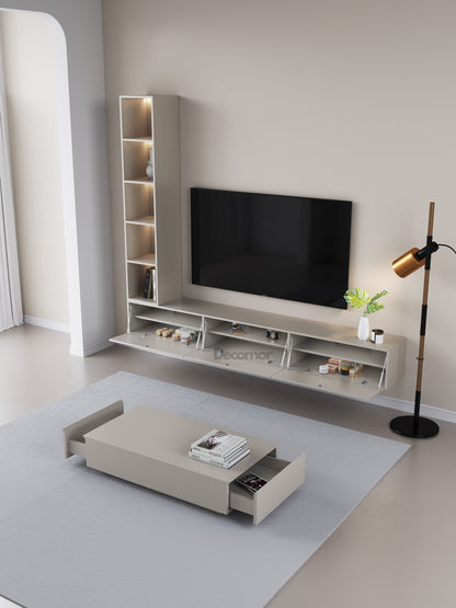 Chic Elegante Vakkenkast met LED Verlichting - 200x40x40cm - Japandi Beige