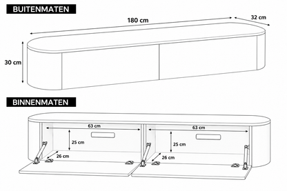 Chic Curve Ronde TV Meubel 180cm - Zwevend – Walnoot eiken