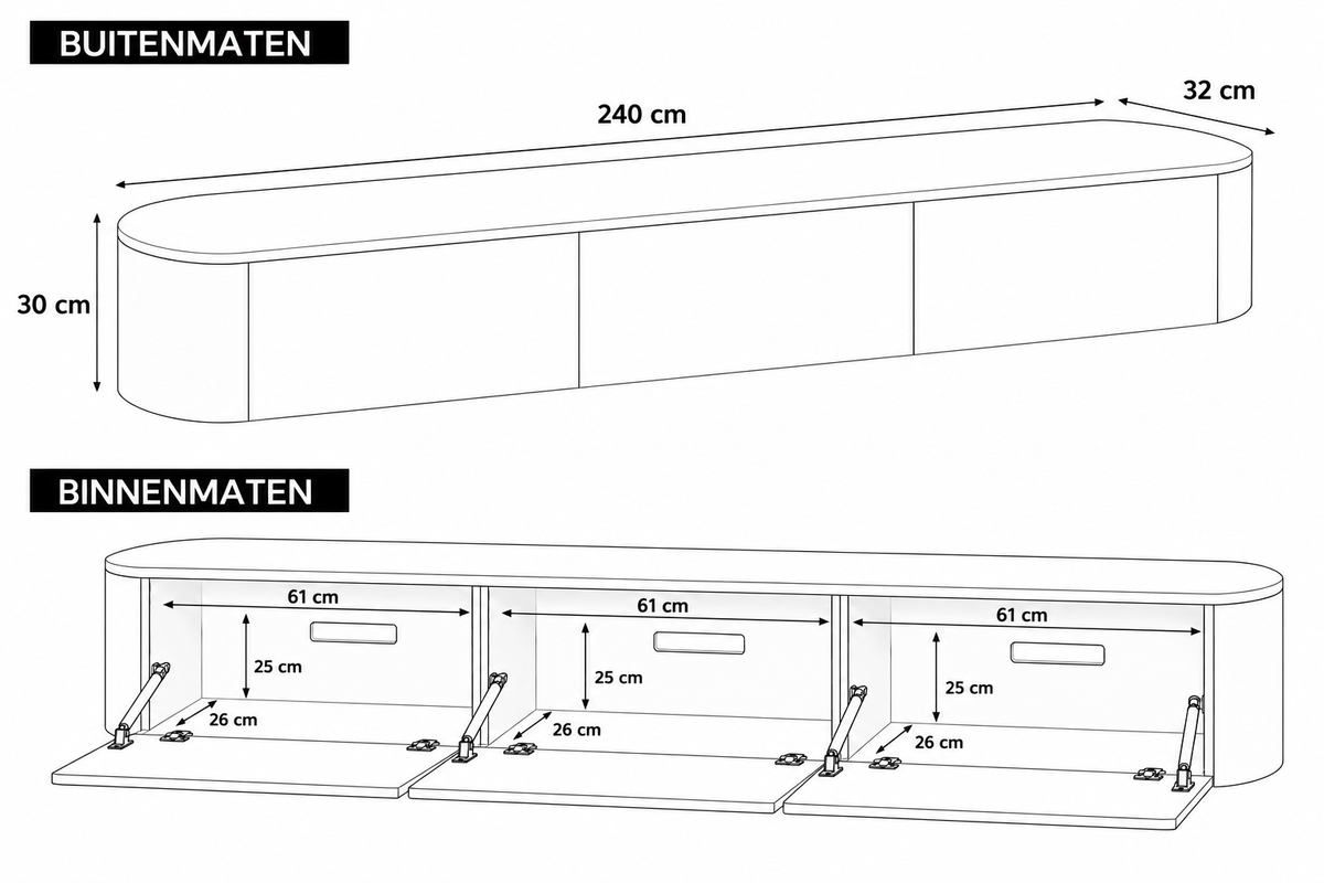 Chic Curve Ronde TV Meubel 240cm - Zwevend – Wit mat