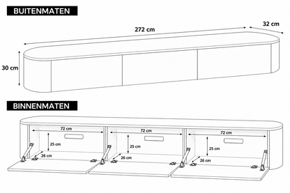 Chic Curve Ronde TV Meubel 272cm - Zwevend – Walnoot eiken