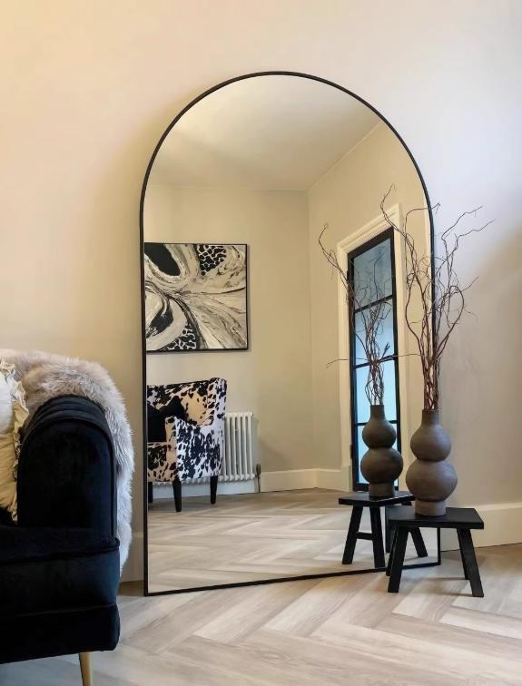 Boogspiegel Lys – Luxe spiegel ovaal - 180x100cm - Staand & hangsysteem - Zwart