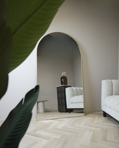 Boogspiegel Lys – Luxe spiegel ovaal - 180x100cm - Staand & hangsysteem - Goud/Brons