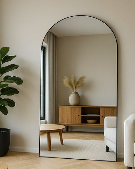 Boogspiegel Lys – Luxe spiegel ovaal - 180x100cm - Staand & hangsysteem - Zwart