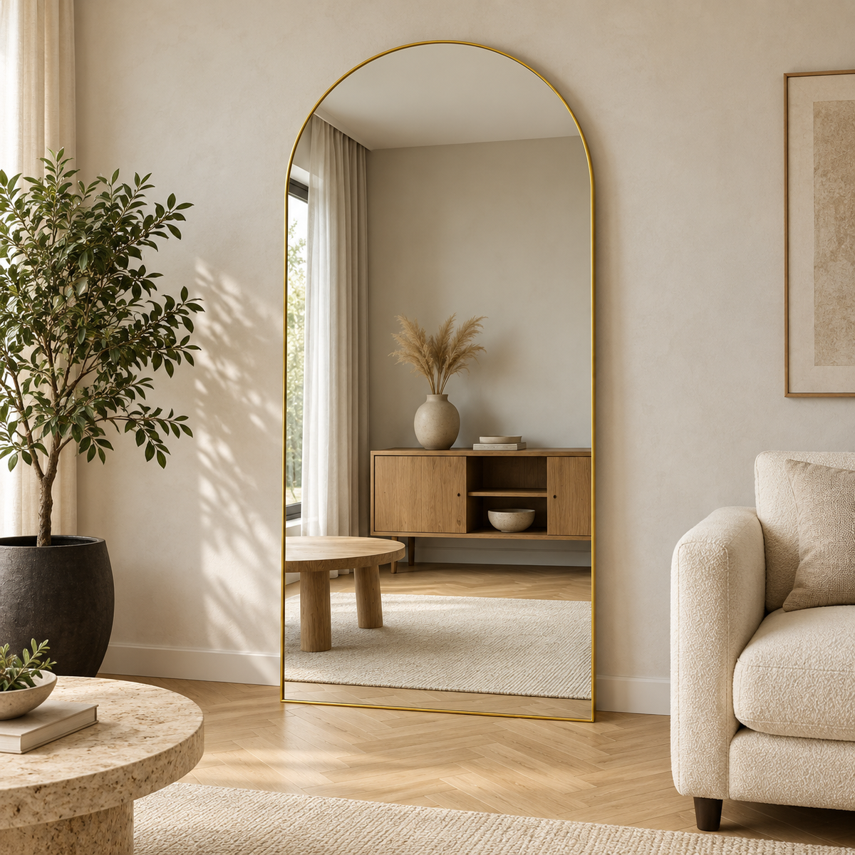 Boogspiegel Lys - 180x100cm - Staand & hangsysteem - Goud