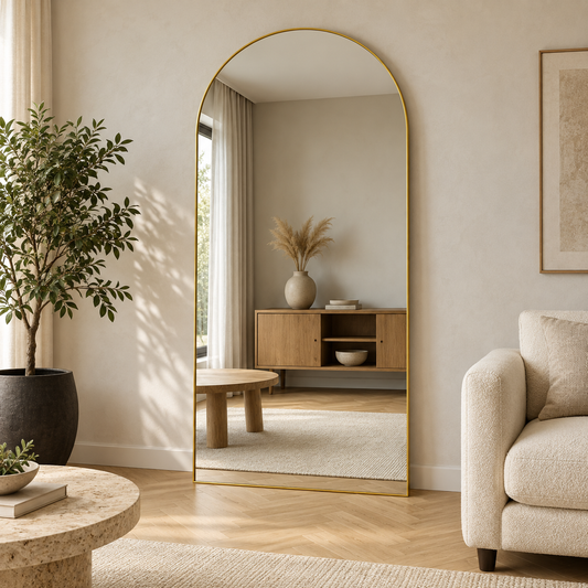 Boogspiegel Lys - 180x100cm - Staand & hangsysteem - Goud