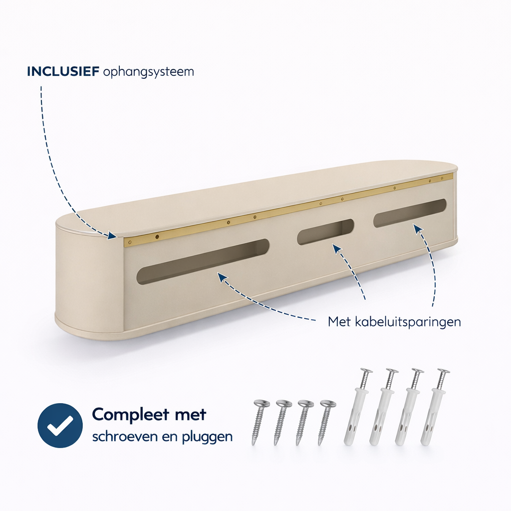 Chic Curve Ronde TV Meubel 180cm - Zwevend – Japandi Beige