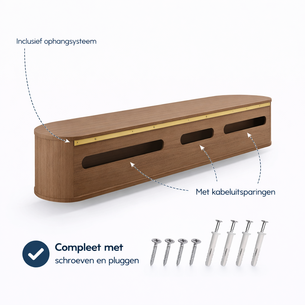 Chic Curve Ronde TV Meubel 180cm - Zwevend – Walnoot eiken