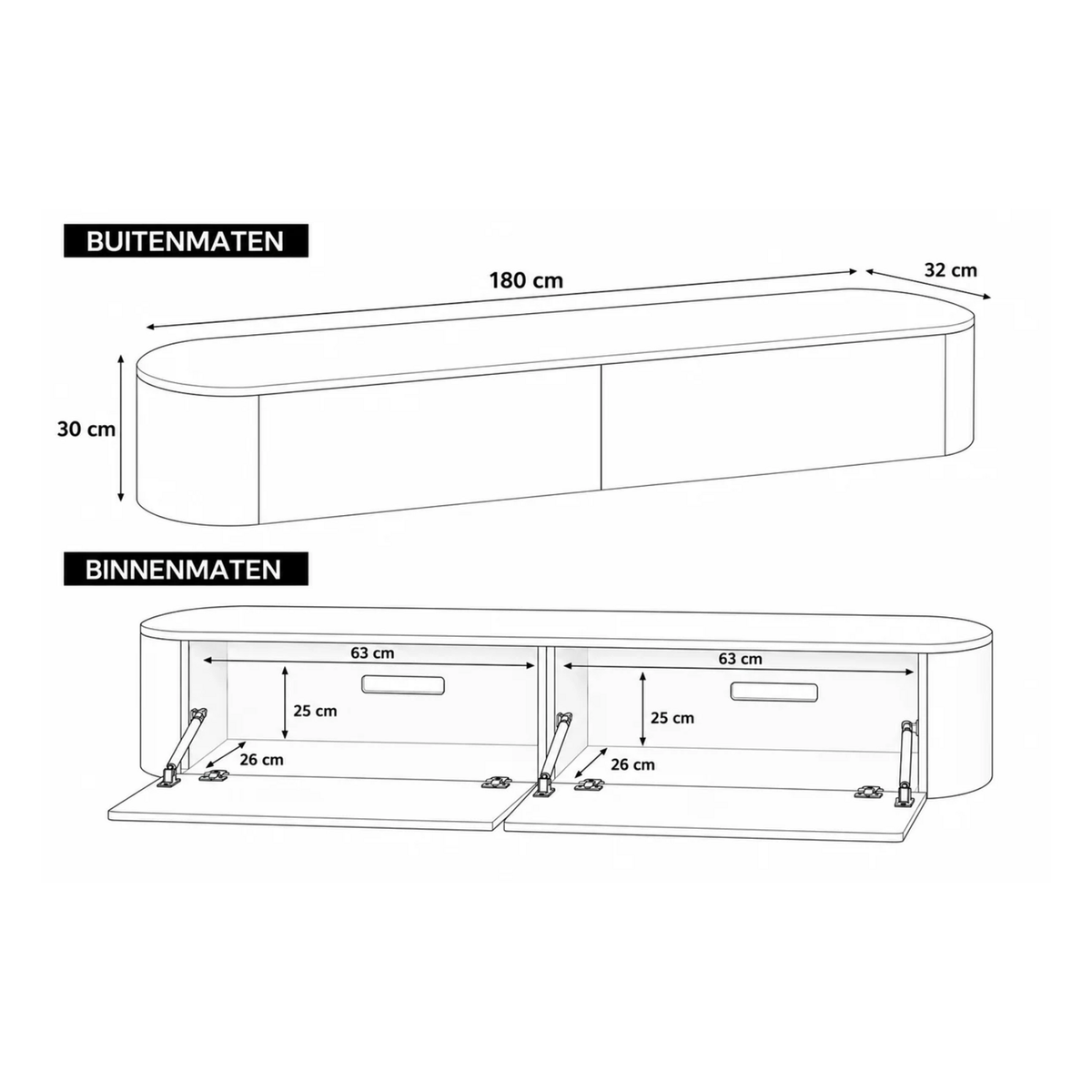 Chic Curve Ronde TV Meubel 180cm - Zwevend – Wit mat