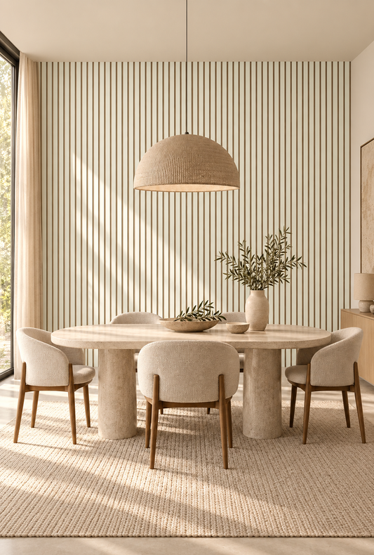 Akoestische wandpanelen - 280 x 60 x 2.2 cm - Beige mat op Beige vilt - Lattenwand - Akupanel