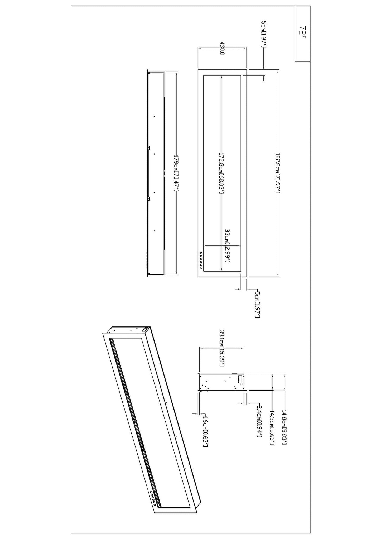 Evoke 183cm - slimline sfeerhaard - Zwart